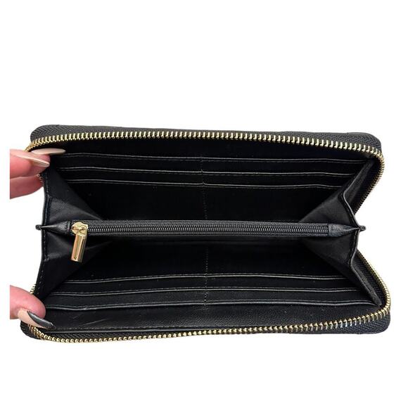 *NWOT PEONY SUPREME Wallet Luxury Black Quilted Leather Wallet Clutch Full Zip - Picture 5 of 7